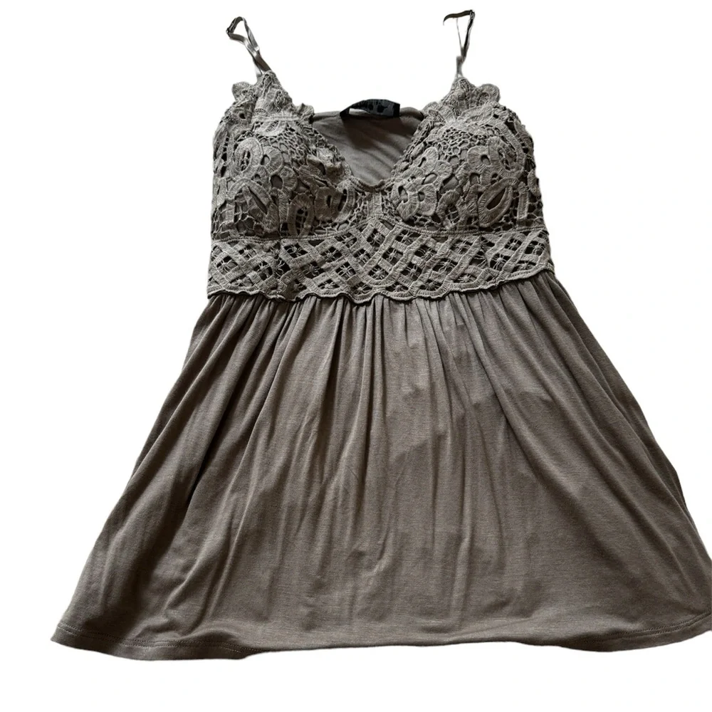 Blue B Collection Smocked Crochet Lace Jersey Tunic Cami - Size Large - Picture 2 of 3